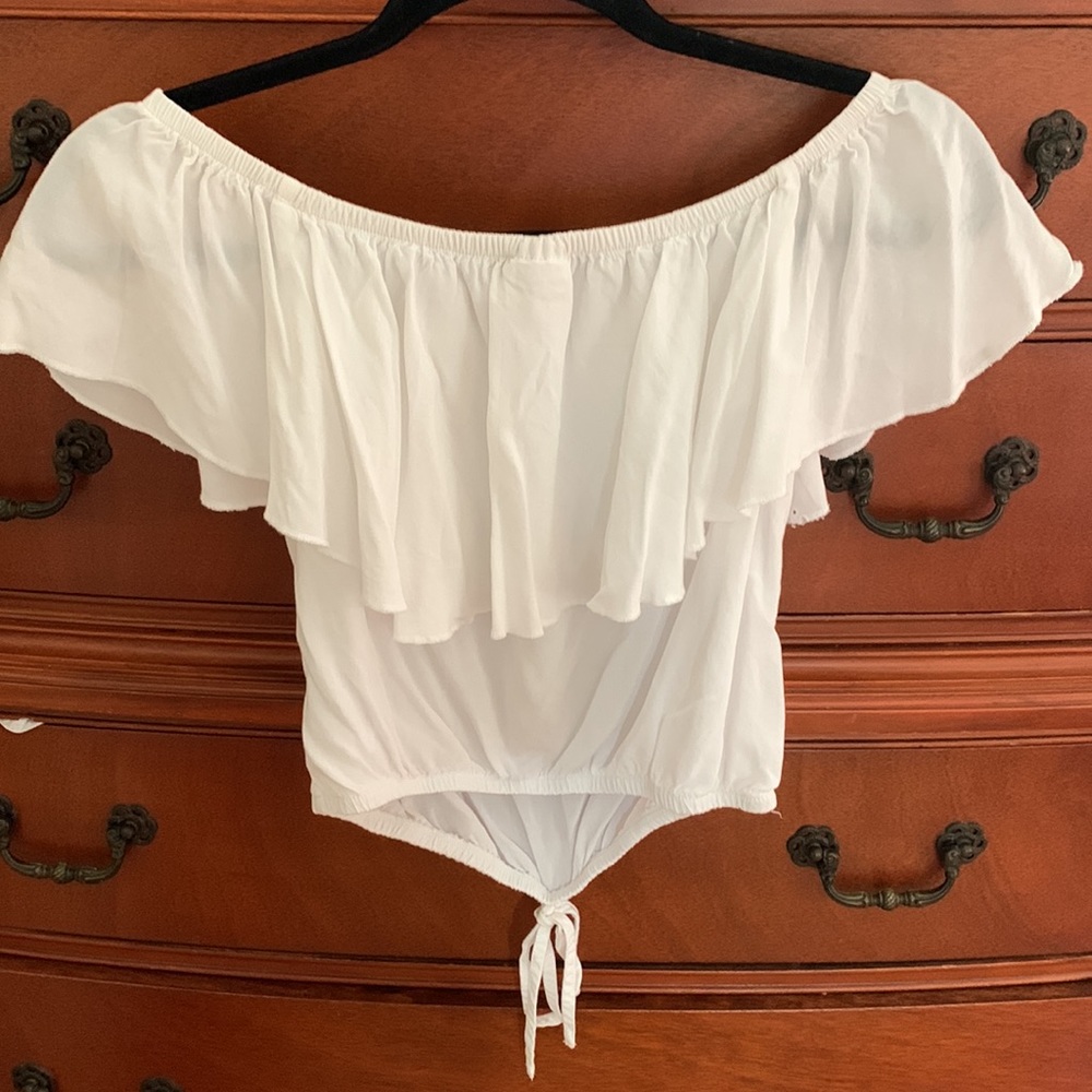 White Ruffled Off-the-Shoulder Top - Picture 2 of 3